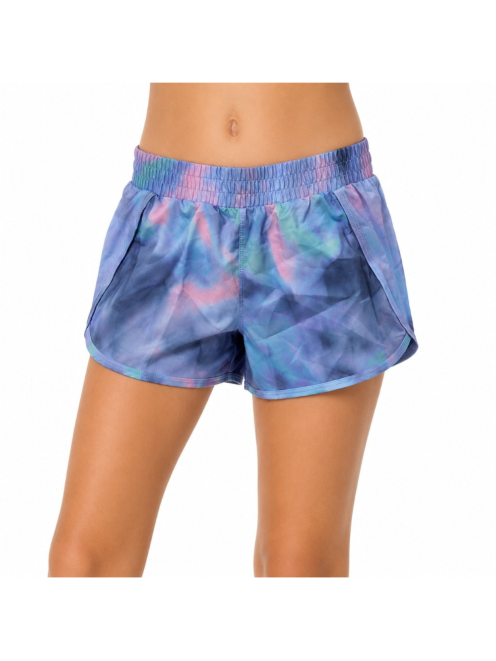Girl's All in Motion Tie-Dye Mid-Rise Run Shorts – Blue Pink Purple – Size M-NWT